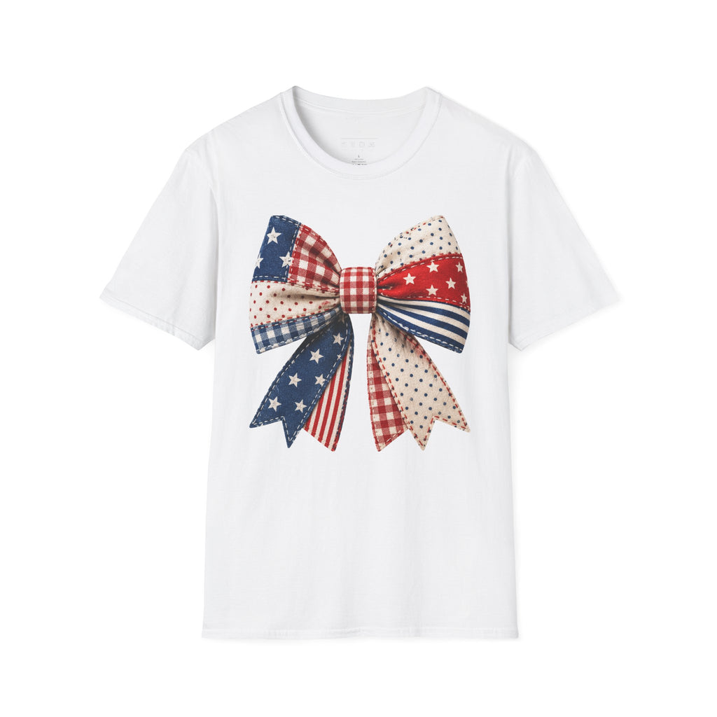 Patriotic Bow T-Shirt — Vintage American Flag Ribbon Tee