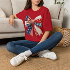 Patriotic Bow T-Shirt — Vintage American Flag Ribbon Tee