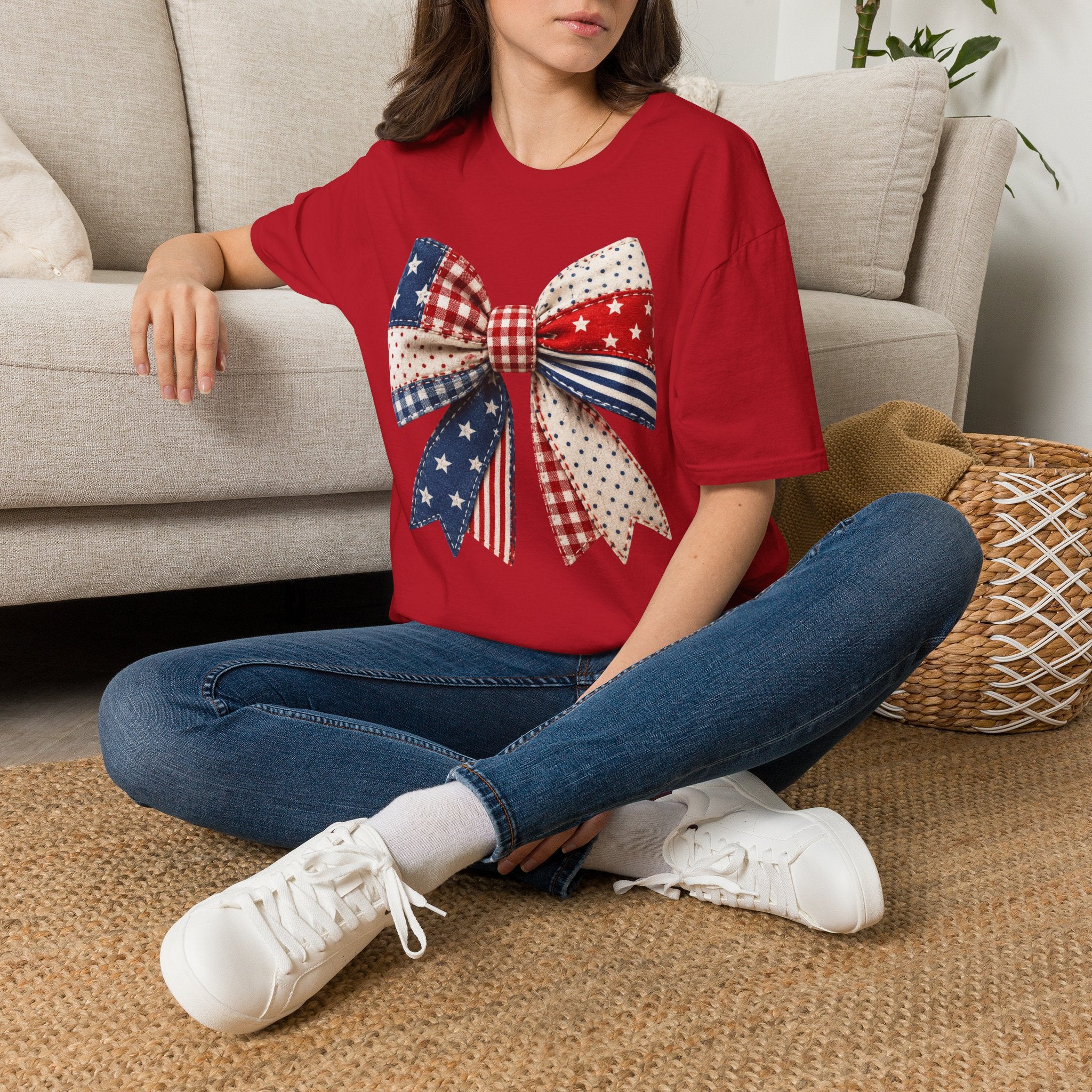Patriotic Bow T-Shirt — Vintage American Flag Ribbon Tee