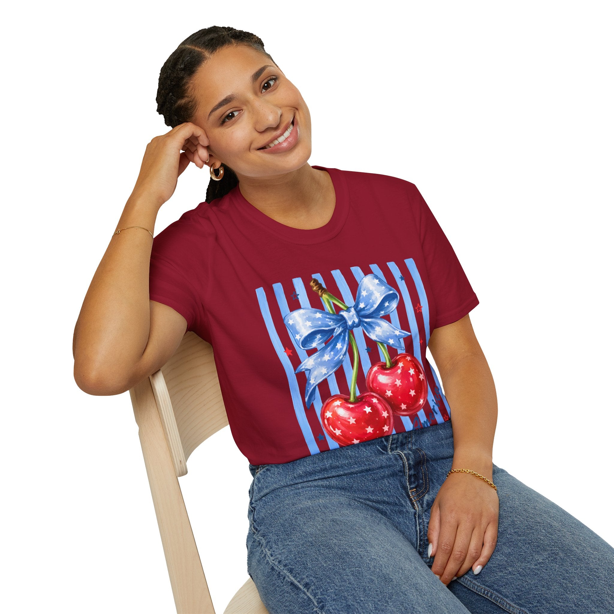 Blue Bow & Striped, Cherry  Summer Tee