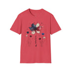 Butterfly Watercolor T-Shirt — Patriotic Red White Blue Floral Graphic