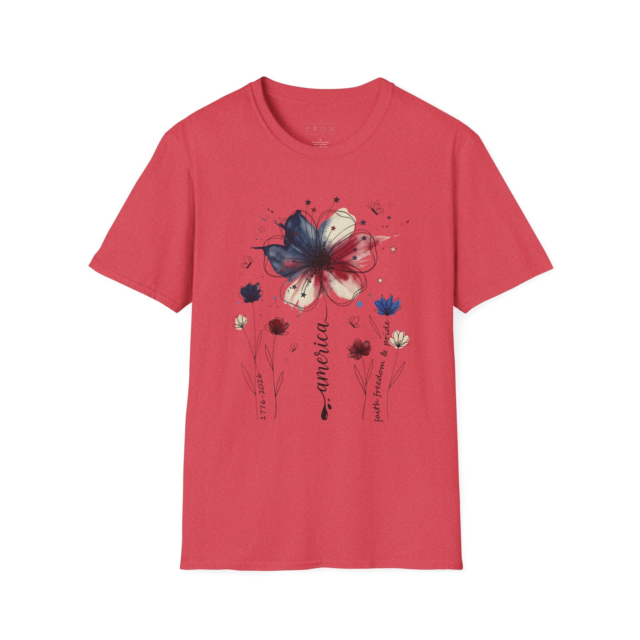 Butterfly Watercolor T-Shirt — Patriotic Red White Blue Floral Graphic