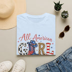 All American Girl T-Shirt — Patriotic USA Leopard & Flag Graphic Tee