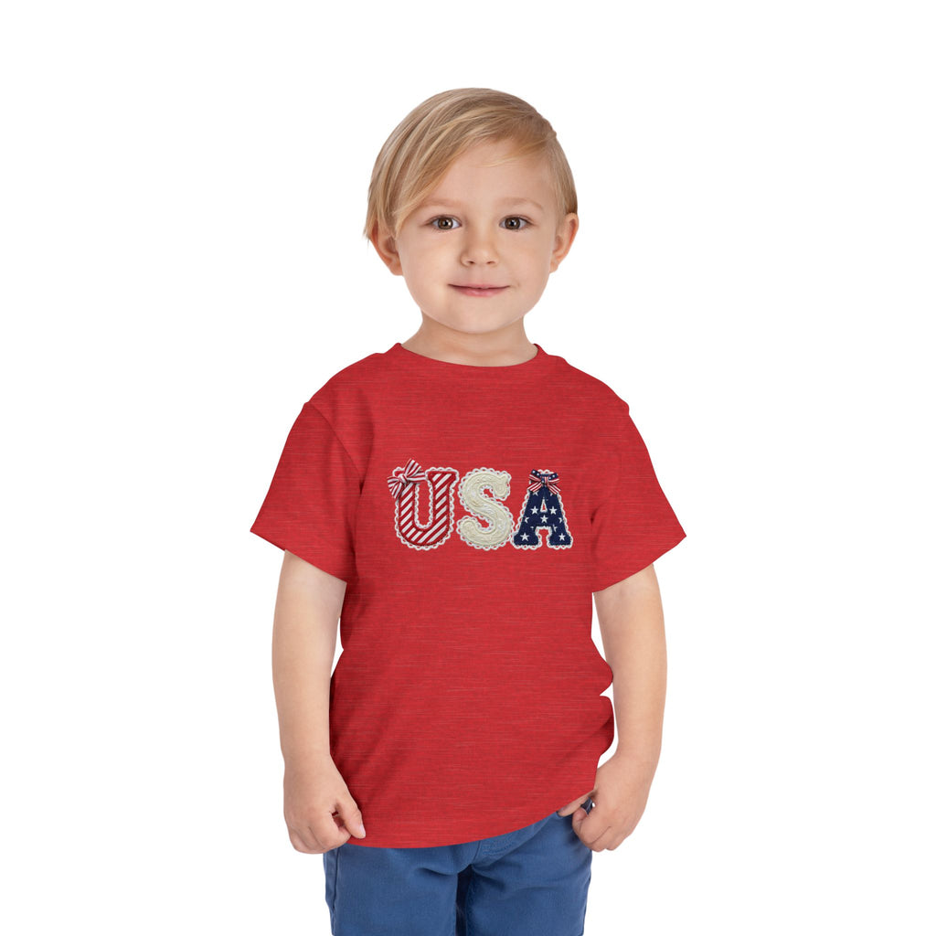 Toddler Tee - "USA" Patriotic Applique Short Sleeve