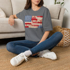 Patchwork American Flag T-Shirt — Vintage Floral Patriotic Tee