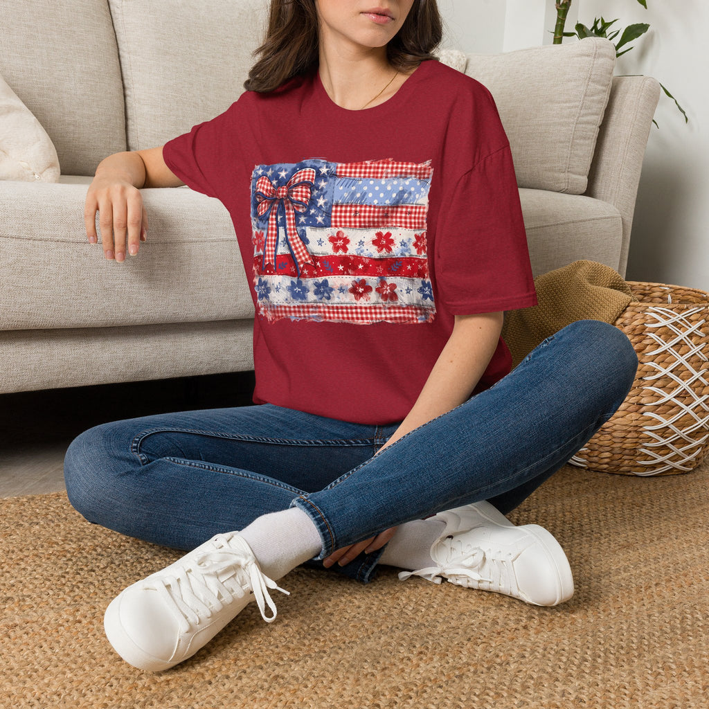 Patriotic Flag Bow T-Shirt — American Red White Blue Fourth of July Tee