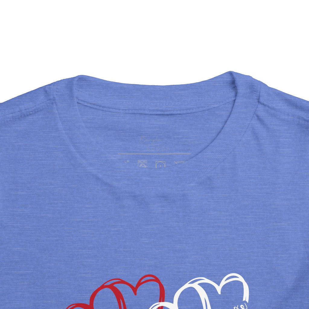 Toddler Tee — Red White Blue Heart Trio (Patriotic Kids Shirt)