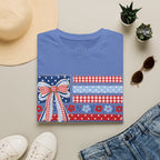 Patriotic Bow Flag T-Shirt – Red White Blue American Floral Plaid Tee