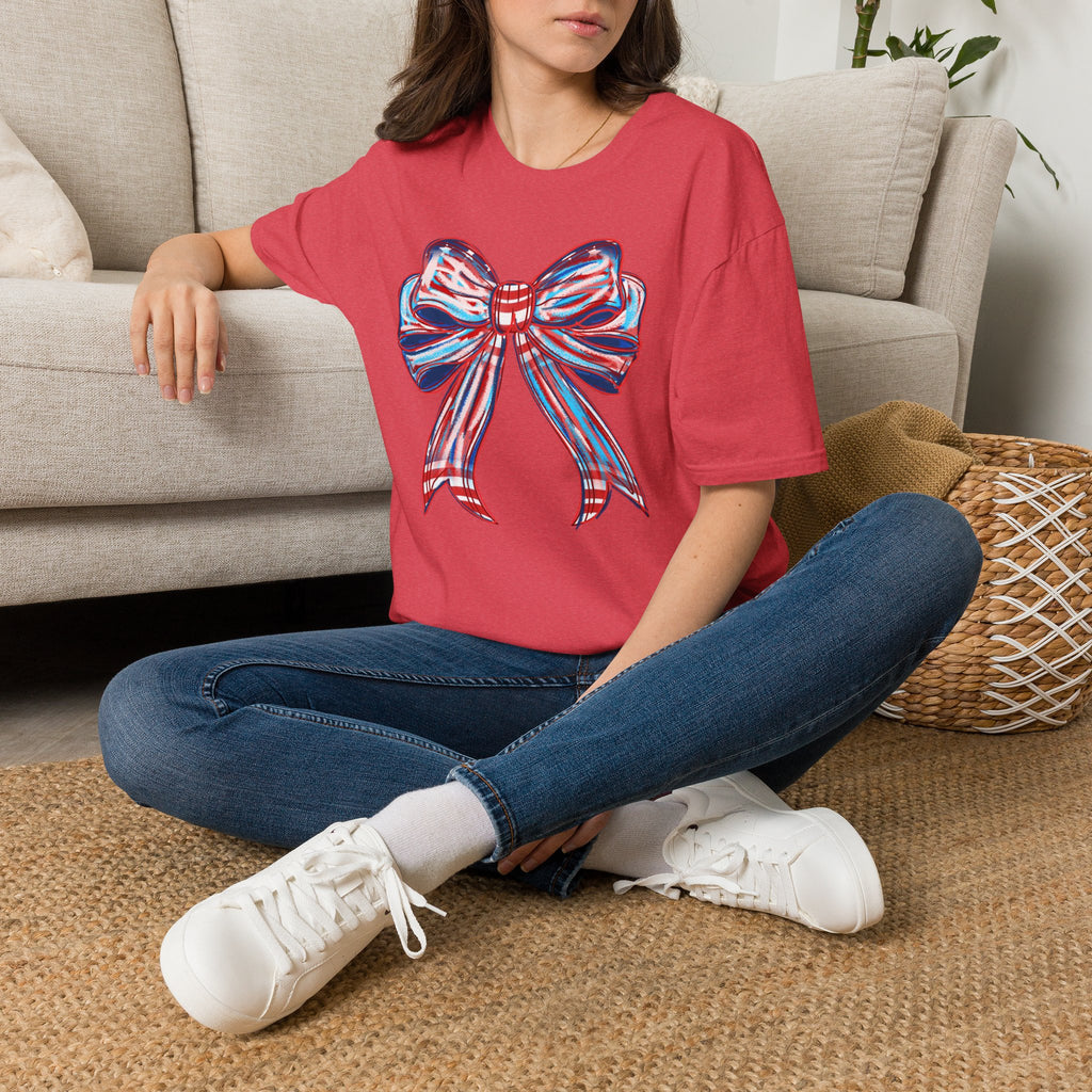 Patriotic Red White Blue Bow T-Shirt — 4th of July Americana Graphic Tee
