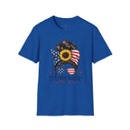 T-Shirt — Patriotic Sunflower Messy Bun (America)