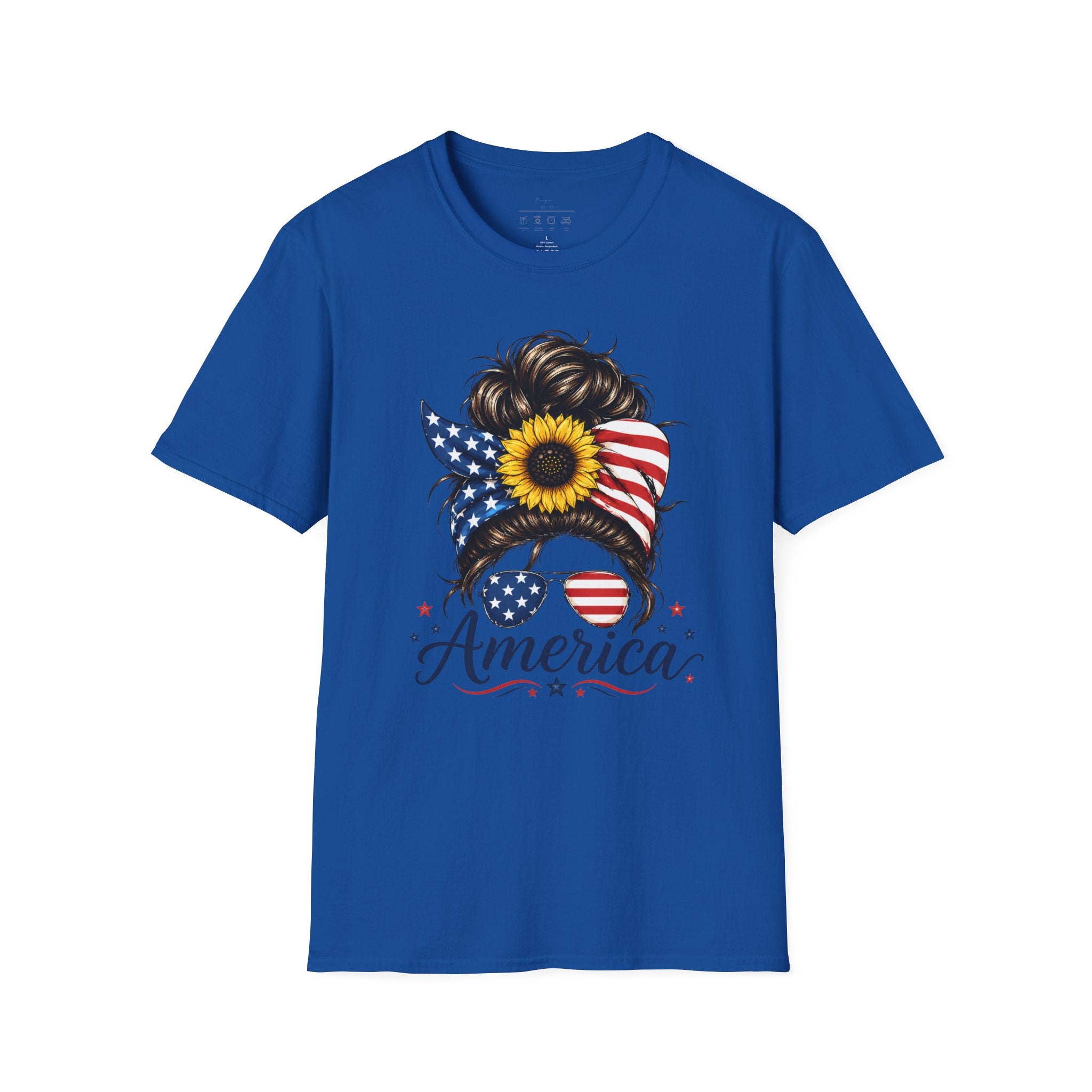 T-Shirt — Patriotic Sunflower Messy Bun (America)