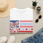 Patriotic Bow Flag T-Shirt – Red White Blue American Floral Plaid Tee