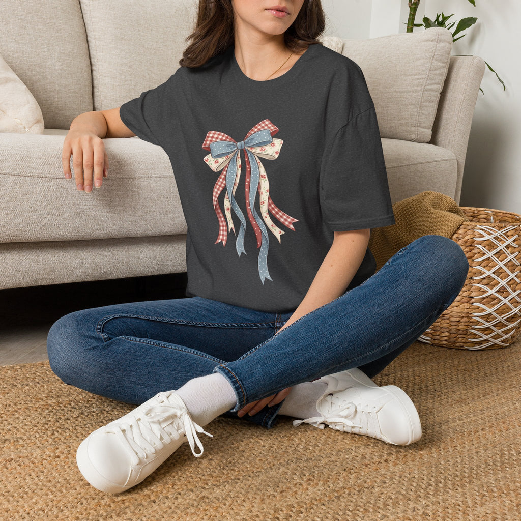 Bow Ribbon T-Shirt — Vintage Americana Floral & Gingham Bow Tee