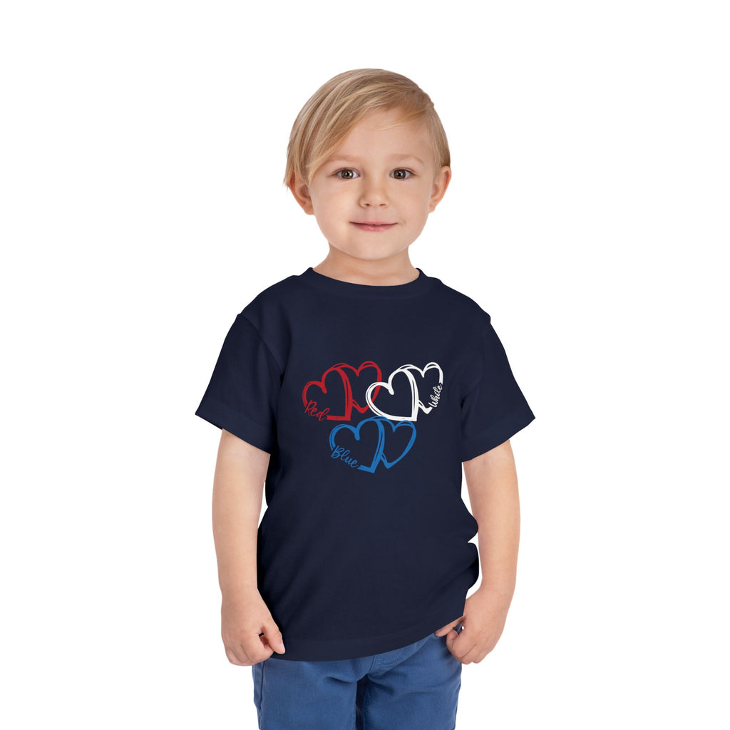Toddler Tee — Red White Blue Heart Trio (Patriotic Kids Shirt)
