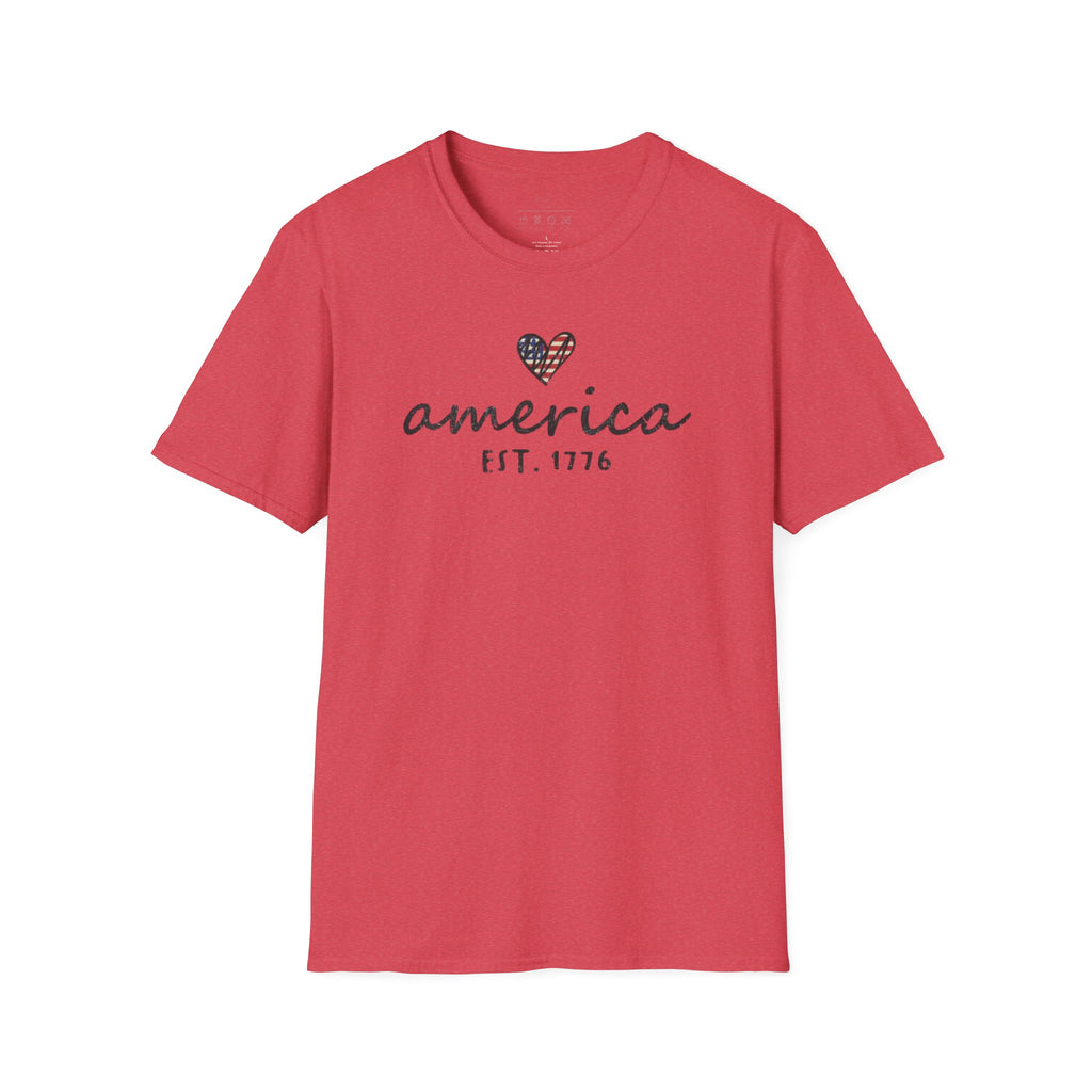 America Est. 1776 Heart T-Shirt — Patriotic USA Independence Day Tee