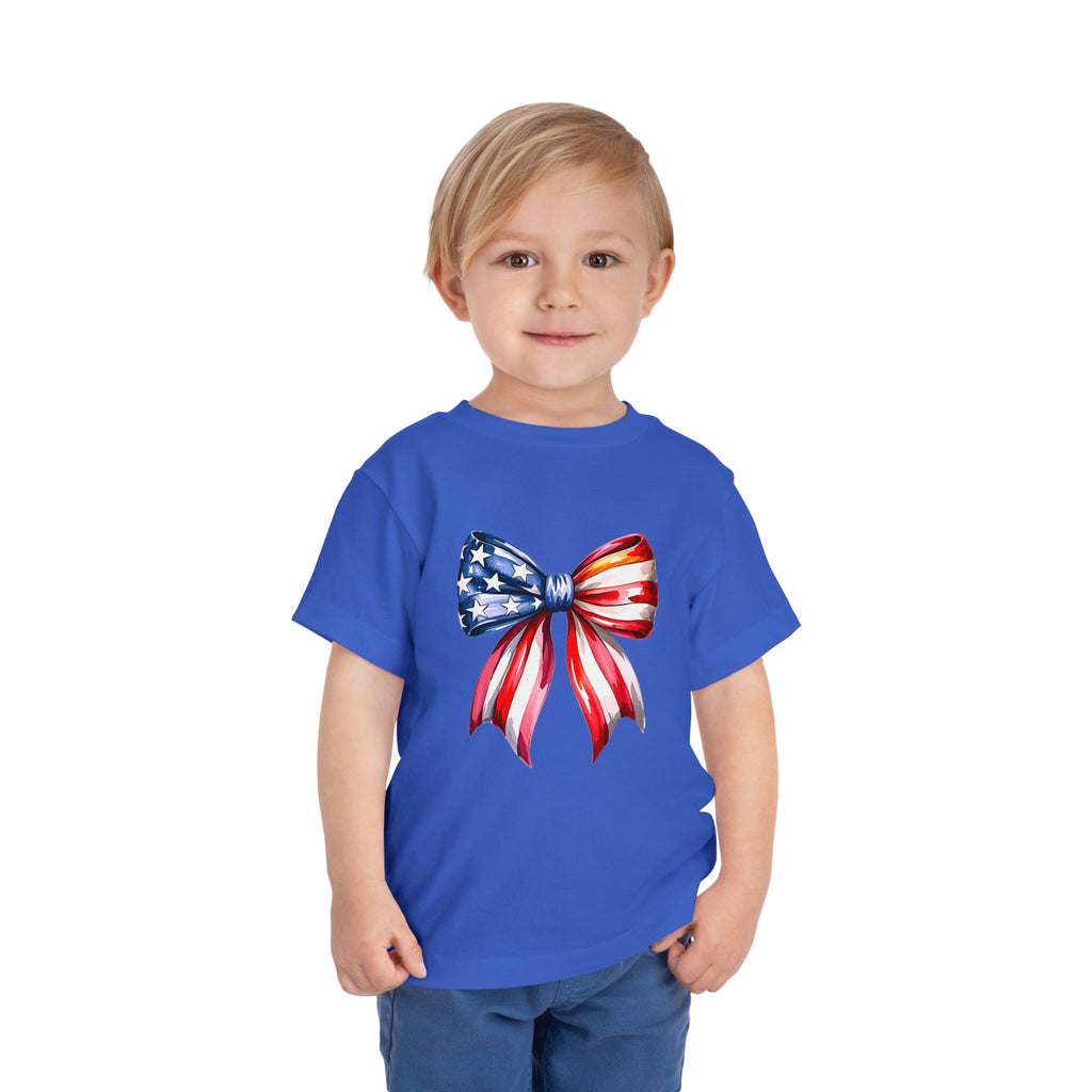 Toddler Tee — Patriotic American Flag Bow Graphic (4th of July Kids Shirt)