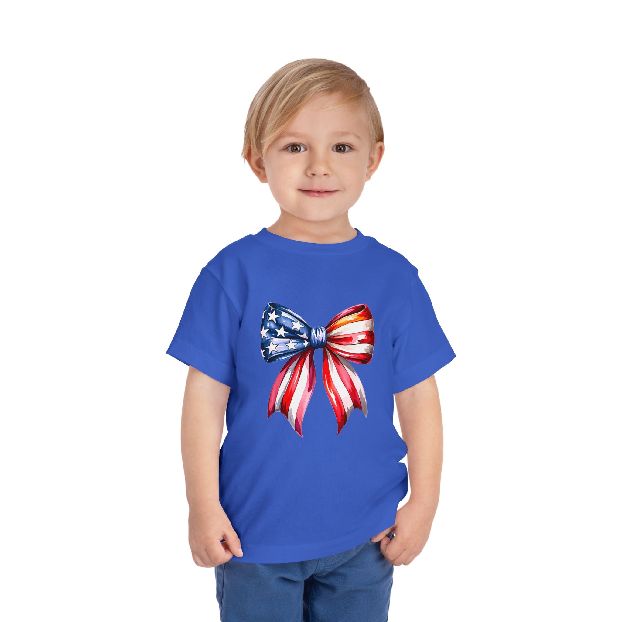 Toddler Tee — Patriotic American Flag Bow Graphic (4th of July Kids Shirt)