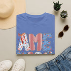 AME Retro Patriotic T-Shirt — Red White Blue Floral & Stripes Graphic Tee