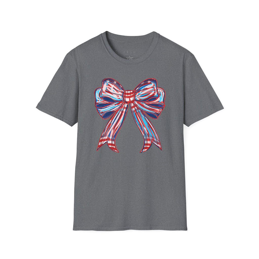 Patriotic Red White Blue Bow T-Shirt — 4th of July Americana Graphic Tee