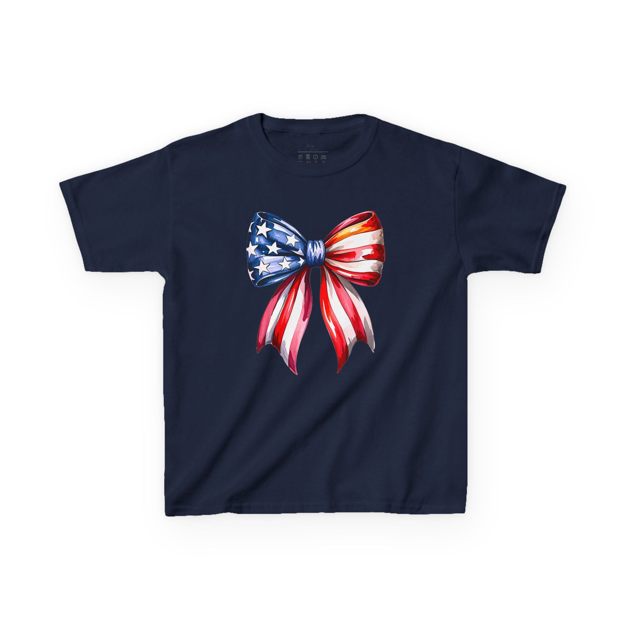 Youth, Kids Tee — Patriotic American Flag Bow Graphic (Fourth of July)