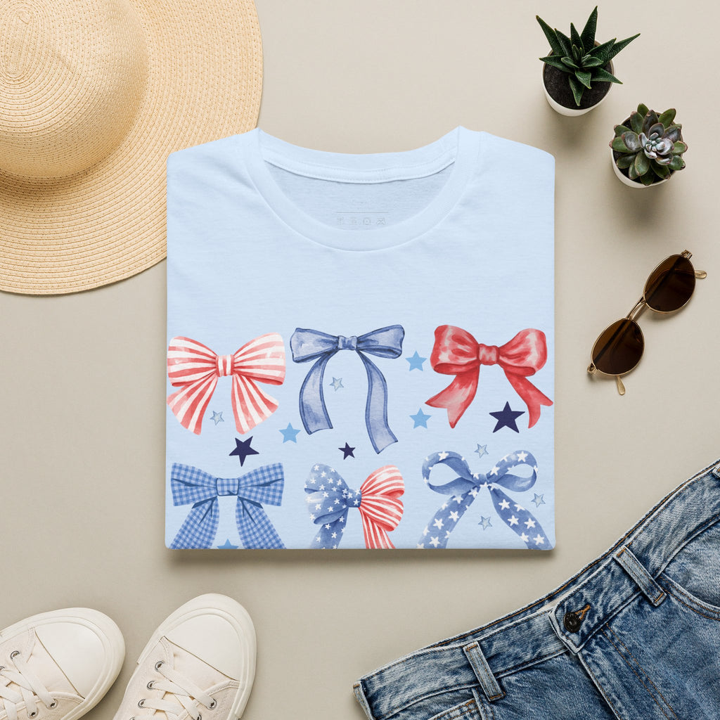 Patriotic Red White Blue Bow T-Shirt — Stars & Ribbon Graphic Tee