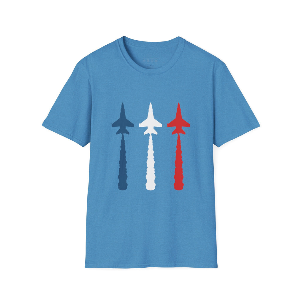 Patriotic Fighter Jet T-Shirt — Red White & Blue Military Aircraft Tee