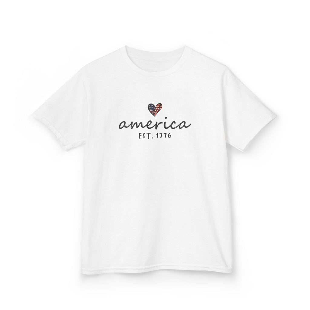 Youth, Kids Tee - 'america EST. 1776' Heart Flag Patriotic T-Shirt for Fourth of July