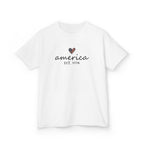 Youth, Kids Tee - 'america EST. 1776' Heart Flag Patriotic T-Shirt for Fourth of July