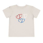 Toddler Tee — Red White Blue Heart Trio (Patriotic Kids Shirt)
