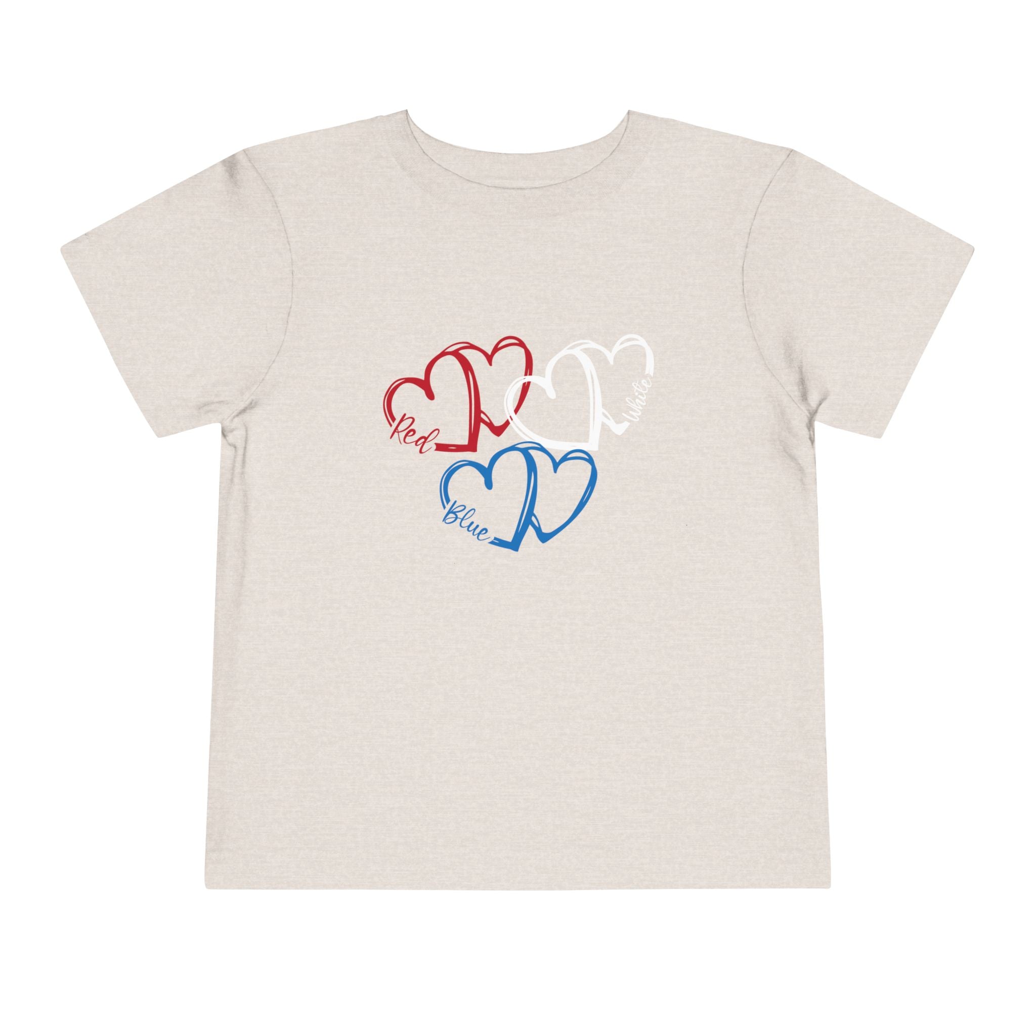 Toddler Tee — Red White Blue Heart Trio (Patriotic Kids Shirt)
