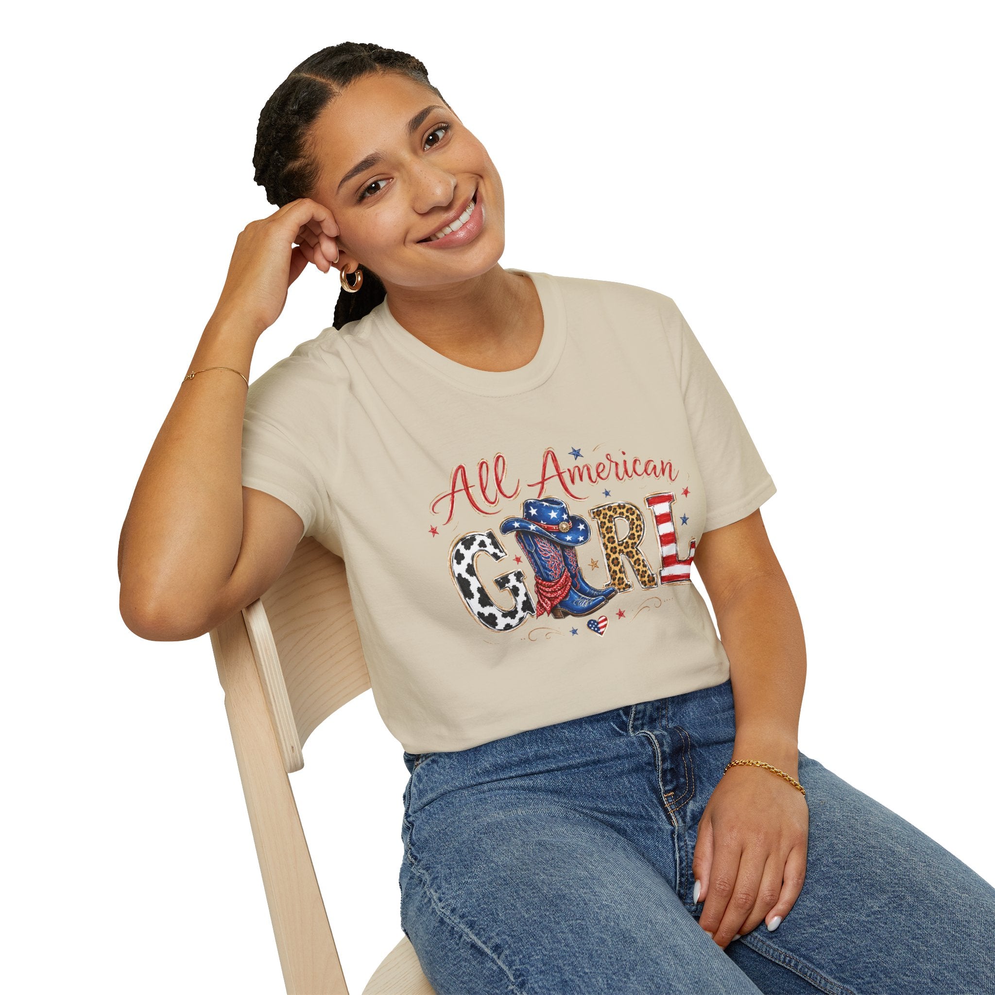 All American Girl T-Shirt — Patriotic USA Leopard & Flag Graphic Tee