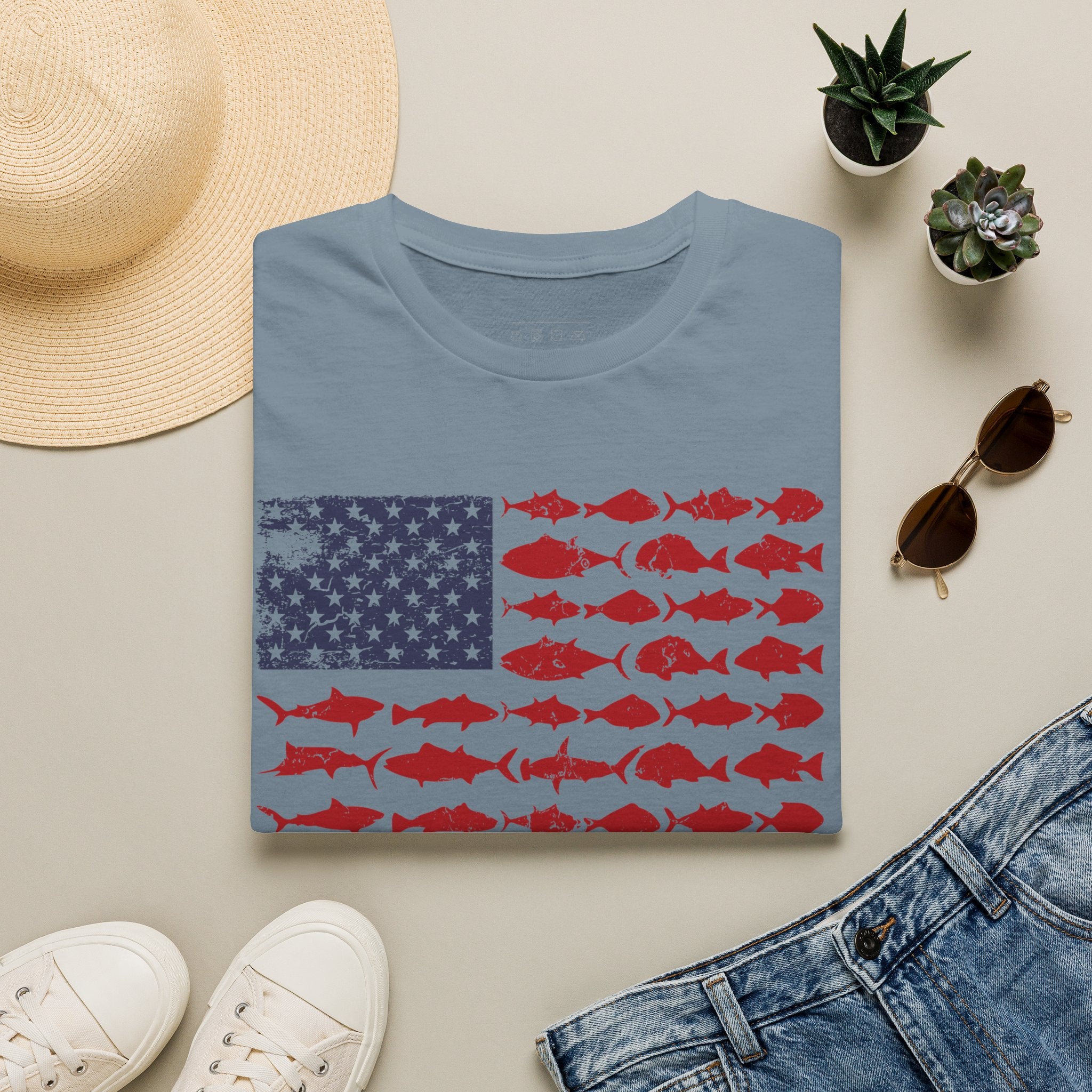 American Fishing Flag T-Shirt — Patriotic Fish Graphic Tee