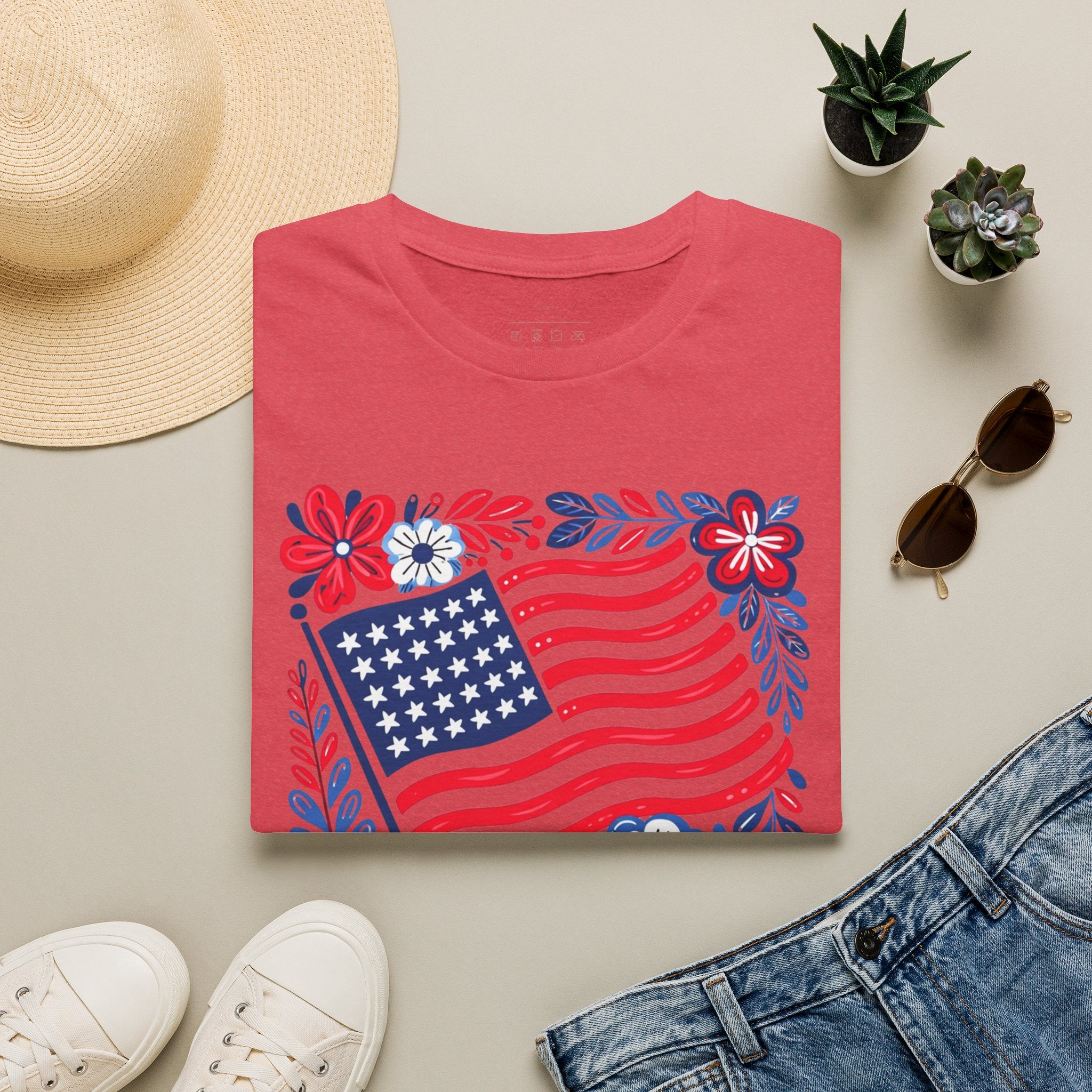 American Flag Floral T-Shirt — Patriotic Stars & Stripes Tee