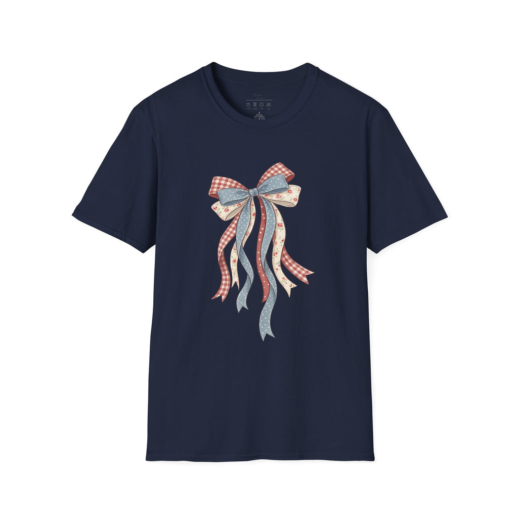 Bow Ribbon T-Shirt — Vintage Americana Floral & Gingham Bow Tee