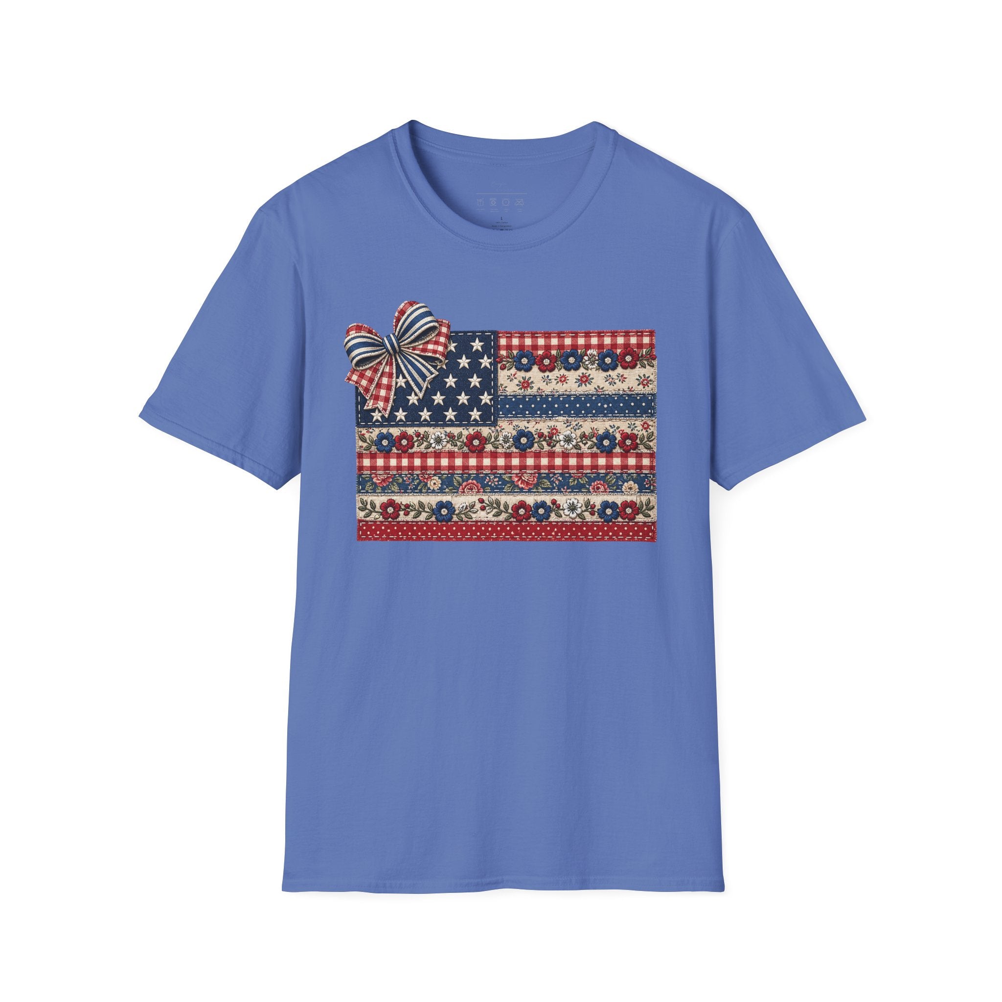 Patriotic Floral Flag T-Shirt — Americana Bow Stars & Stripes Top