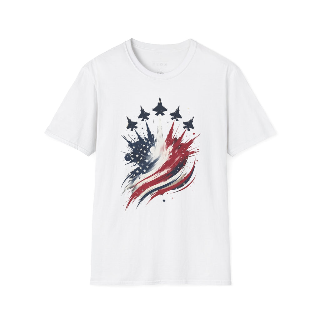 T-Shirt — Patriotic Jet Flyover with American Flag Splash