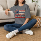 Patriotic Floral Flag T-Shirt — Americana Bow Stars & Stripes Top