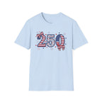 250 Patriotic T-Shirt — USA Flag Number Tee with Stars & Bows (Fourth of July)