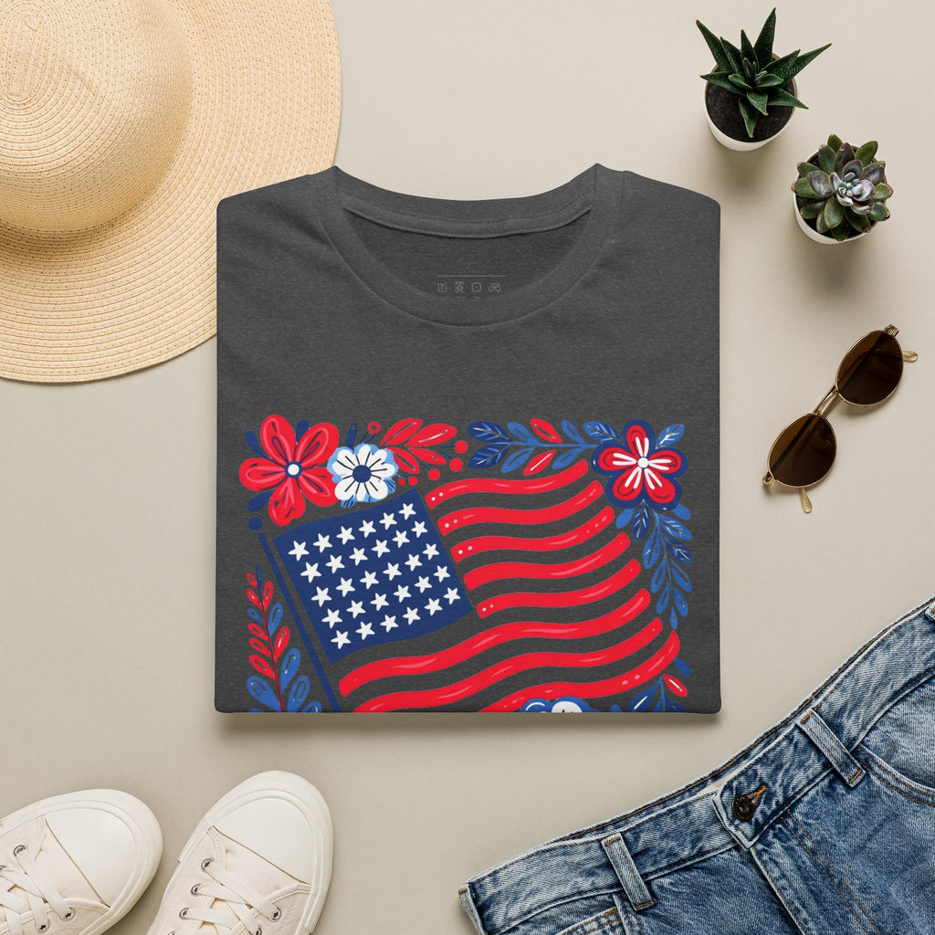 American Flag Floral T-Shirt — Patriotic Stars & Stripes Tee