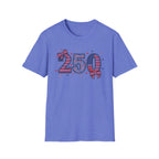 250 Patriotic T-Shirt — USA Flag Number Tee with Stars & Bows (Fourth of July)