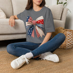 Patriotic Bow T-Shirt — Vintage American Flag Ribbon Tee