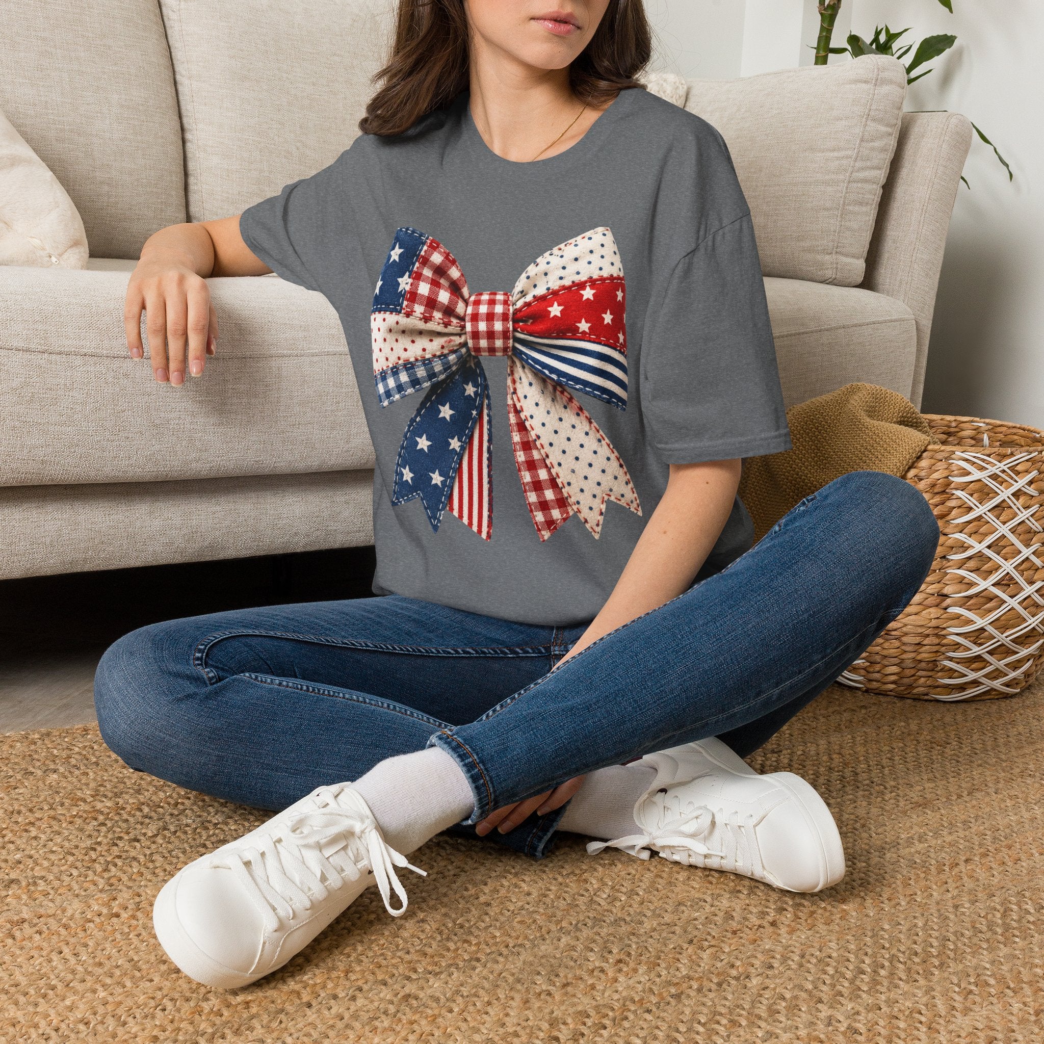 Patriotic Bow T-Shirt — Vintage American Flag Ribbon Tee