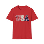 USA Applique T-Shirt — Patriotic 4th of July Flag Letter Tee