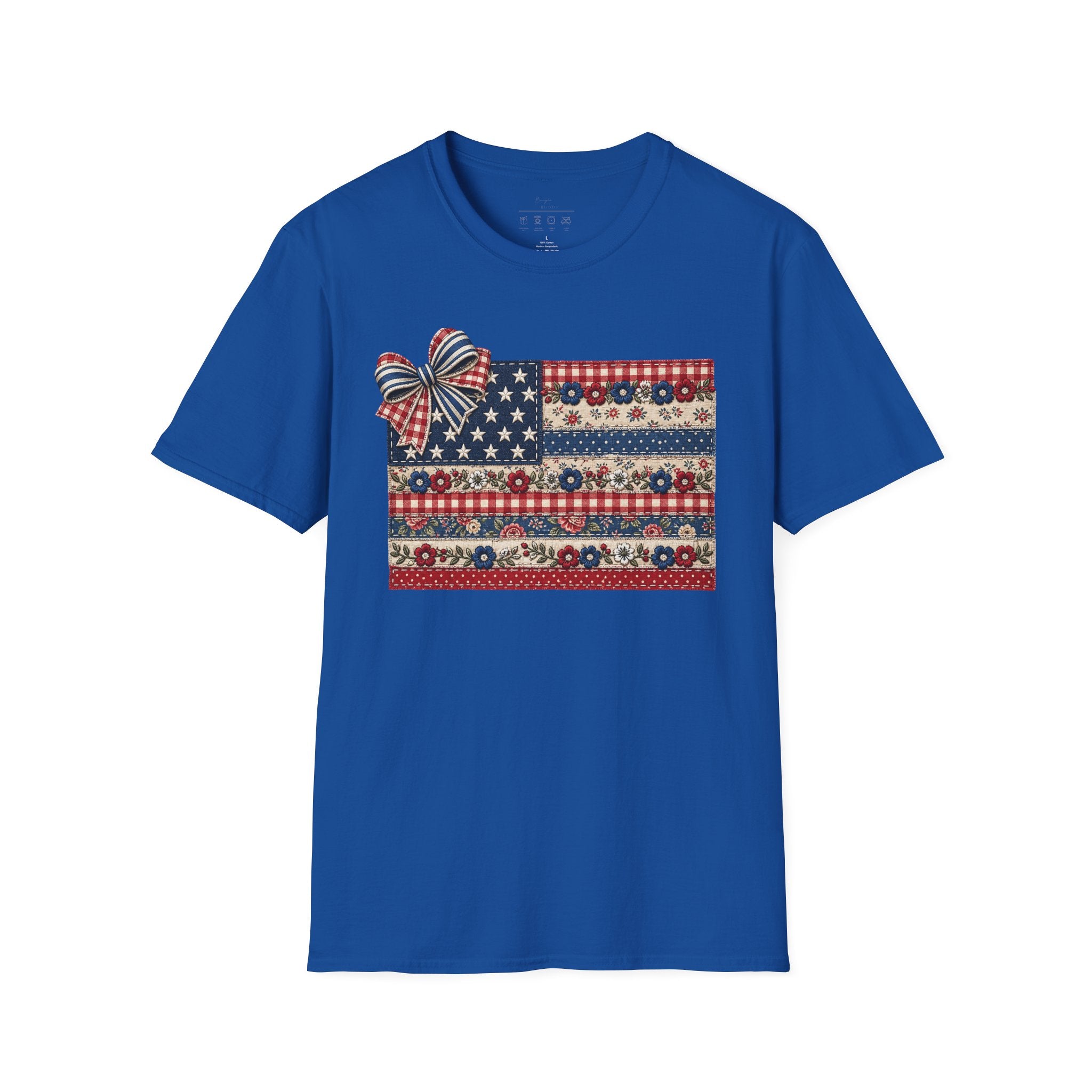 Patriotic Floral Flag T-Shirt — Americana Bow Stars & Stripes Top