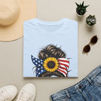 T-Shirt — Patriotic Sunflower Messy Bun (America)