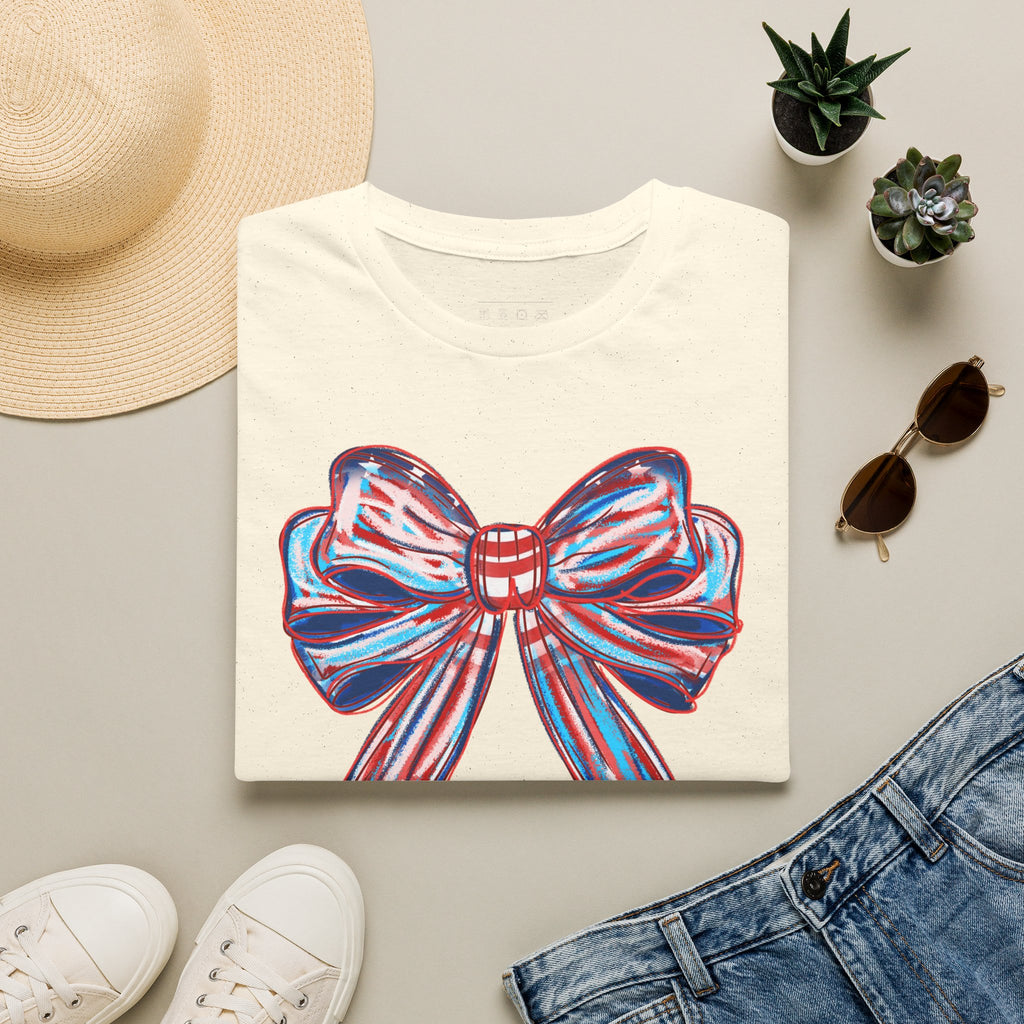 Patriotic Red White Blue Bow T-Shirt — 4th of July Americana Graphic Tee