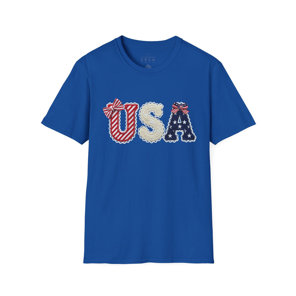 USA Applique T-Shirt — Patriotic 4th of July Flag Letter Tee