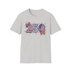 250 Patriotic T-Shirt — USA Flag Number Tee with Stars & Bows (Fourth of July)