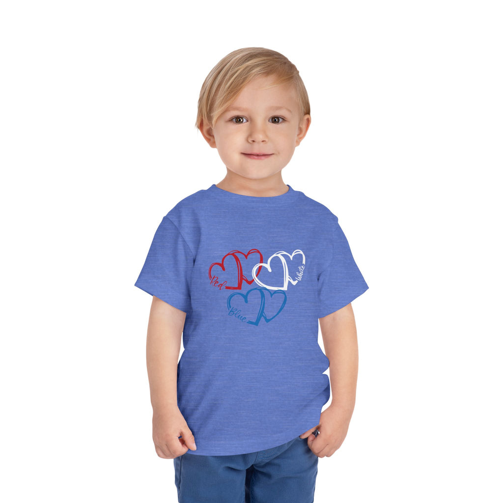 Toddler Tee — Red White Blue Heart Trio (Patriotic Kids Shirt)