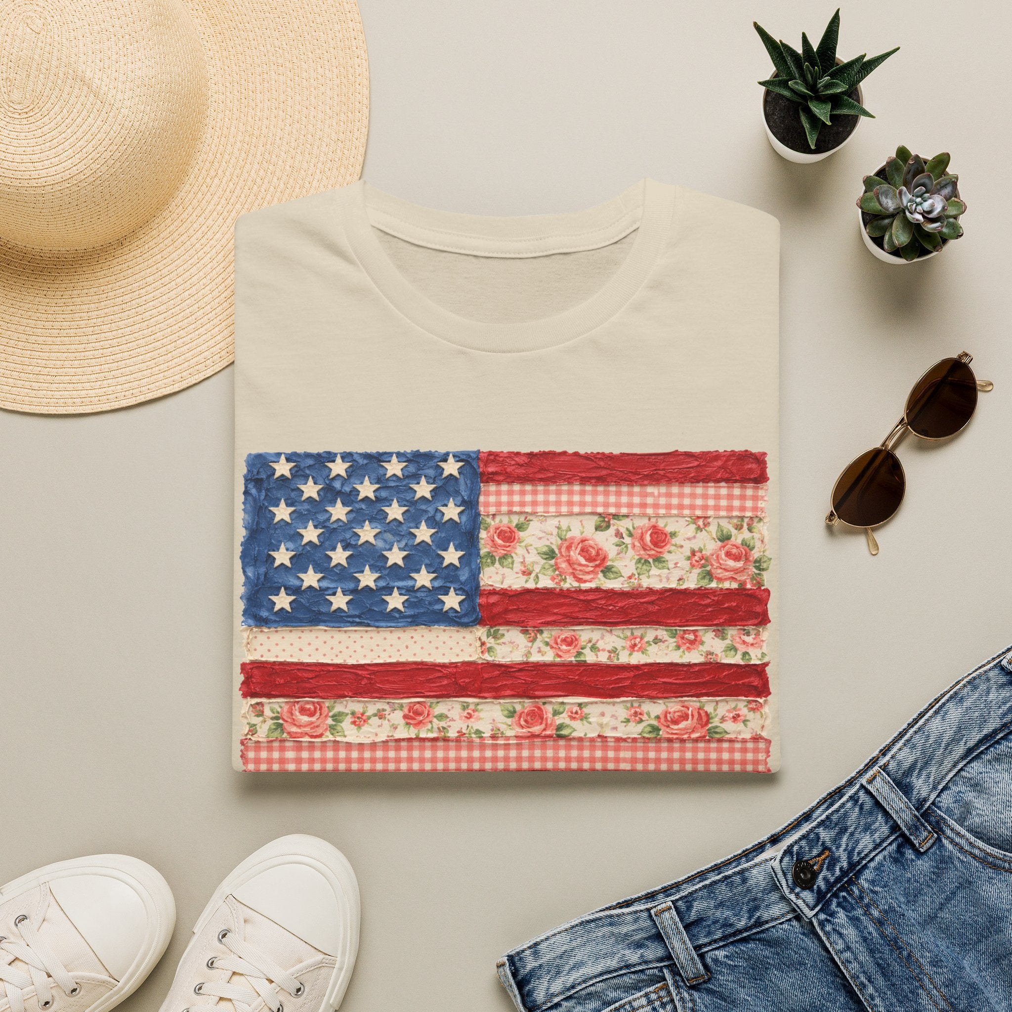 Vintage Rose USA Tee for Fourth of July